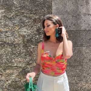 ZARA Printed Tulle Corset Top